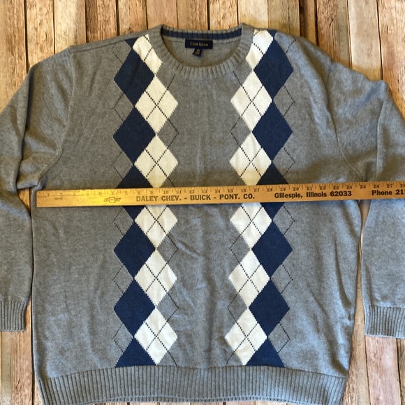 Club Room XXL Men’s Pullover Sweater 100% Cotton in gray, blue & white - Picture 4 of 6